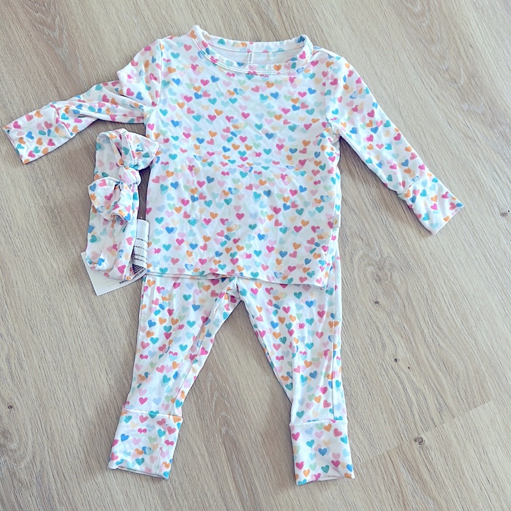 Parz by Posh Peanut heart baby girl set with headband. Multi color hearts.